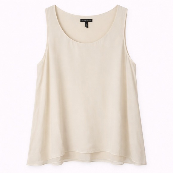 Eileen Fisher Tops - Eileen Fisher Silk Tank Top Ivory Layered High Low XL Minimalist Quiet Luxury